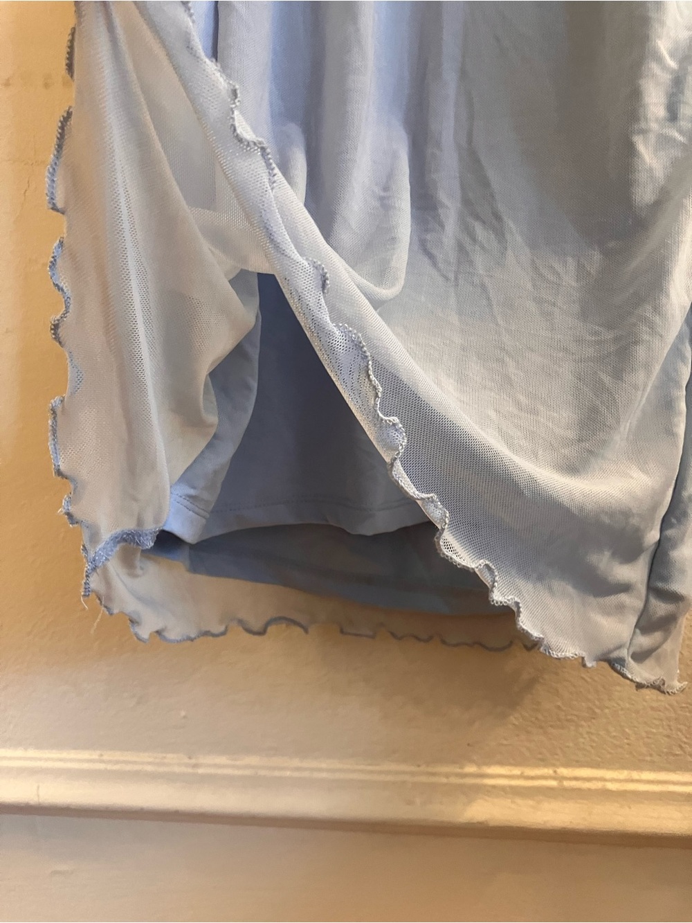 Maternity form fitting rutched midi baby blue dress with scalloped hem by SHEIN - Picture 7 of 8